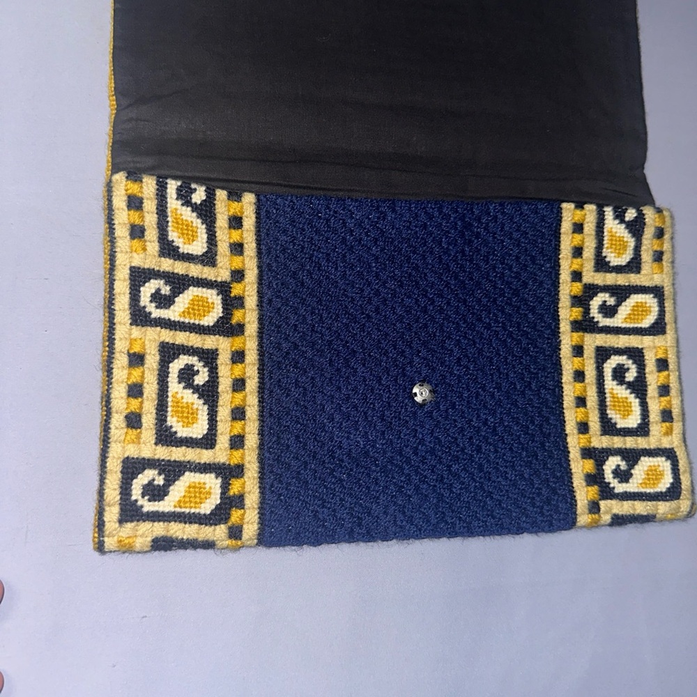 Handmade Wallet for Women, Blue And YellowCross Stitch Embroidered Thai  Cotton